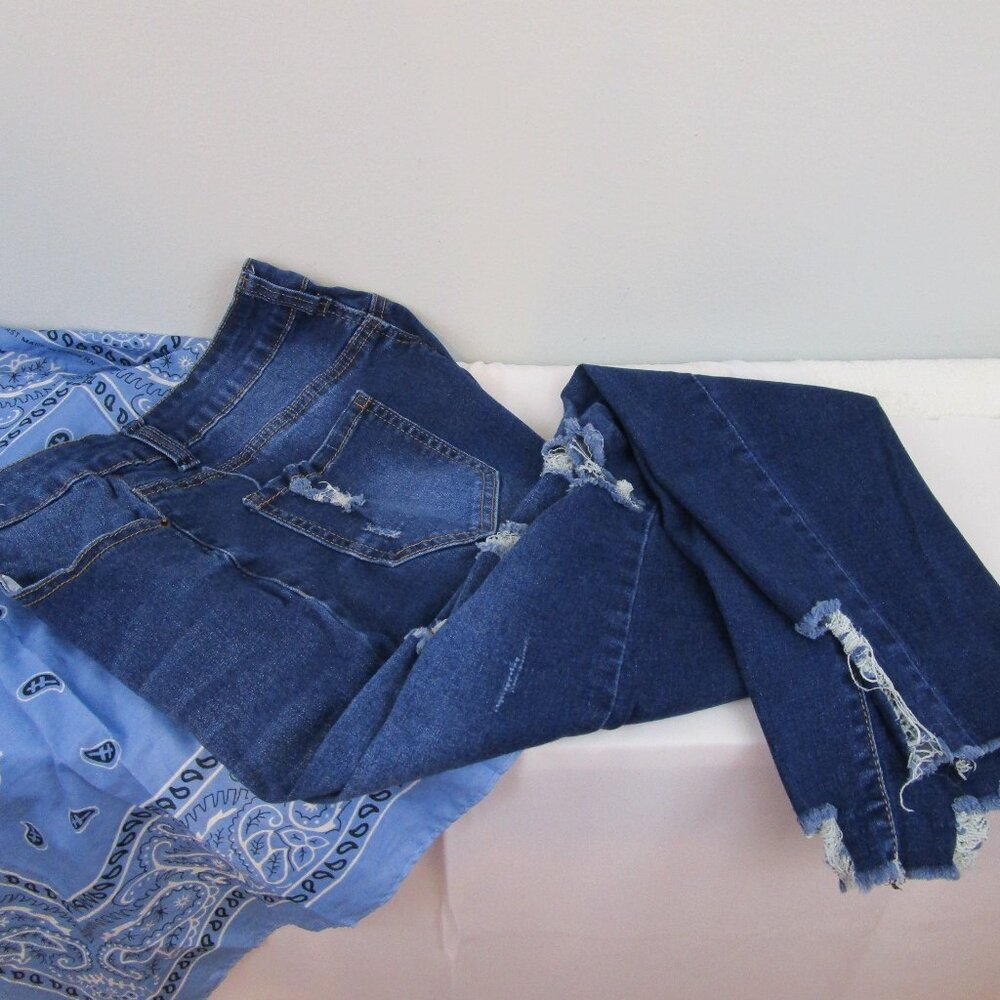 Bamboo Distressed High Rise Stretch Skinny Jeans - Picture 4 of 14